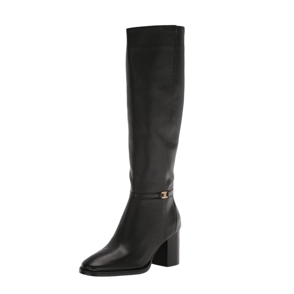 New Sam Edelman Women's Elsy Leather Knee Length Black High Heel Boots Classic